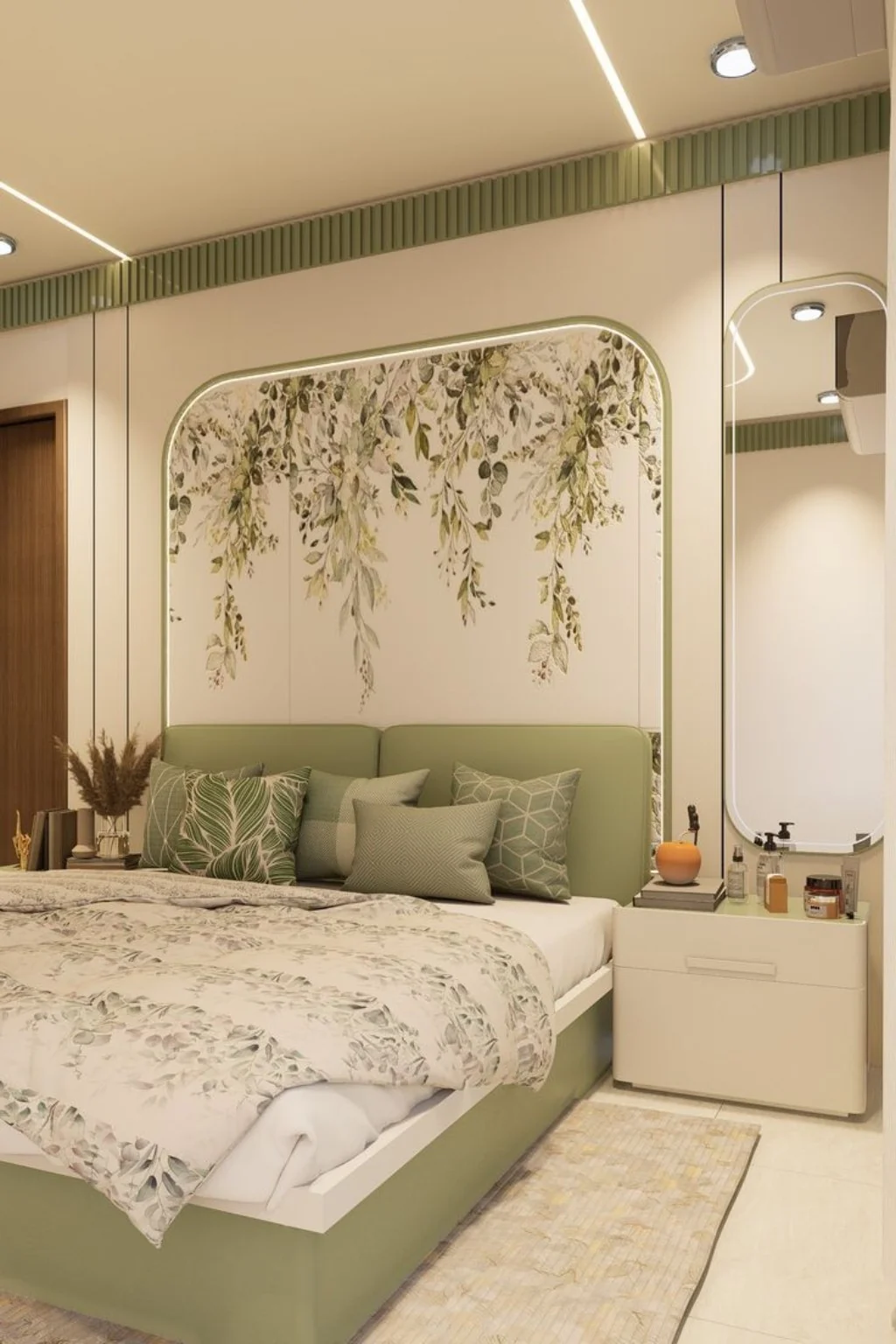Sage botanical wallpaper inspiration for bedroom